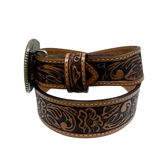 Tony Lama Kids Rodeo Champion Tooled Leather Western Belt USA Size 28 Top Grain - Picture 3 of 10